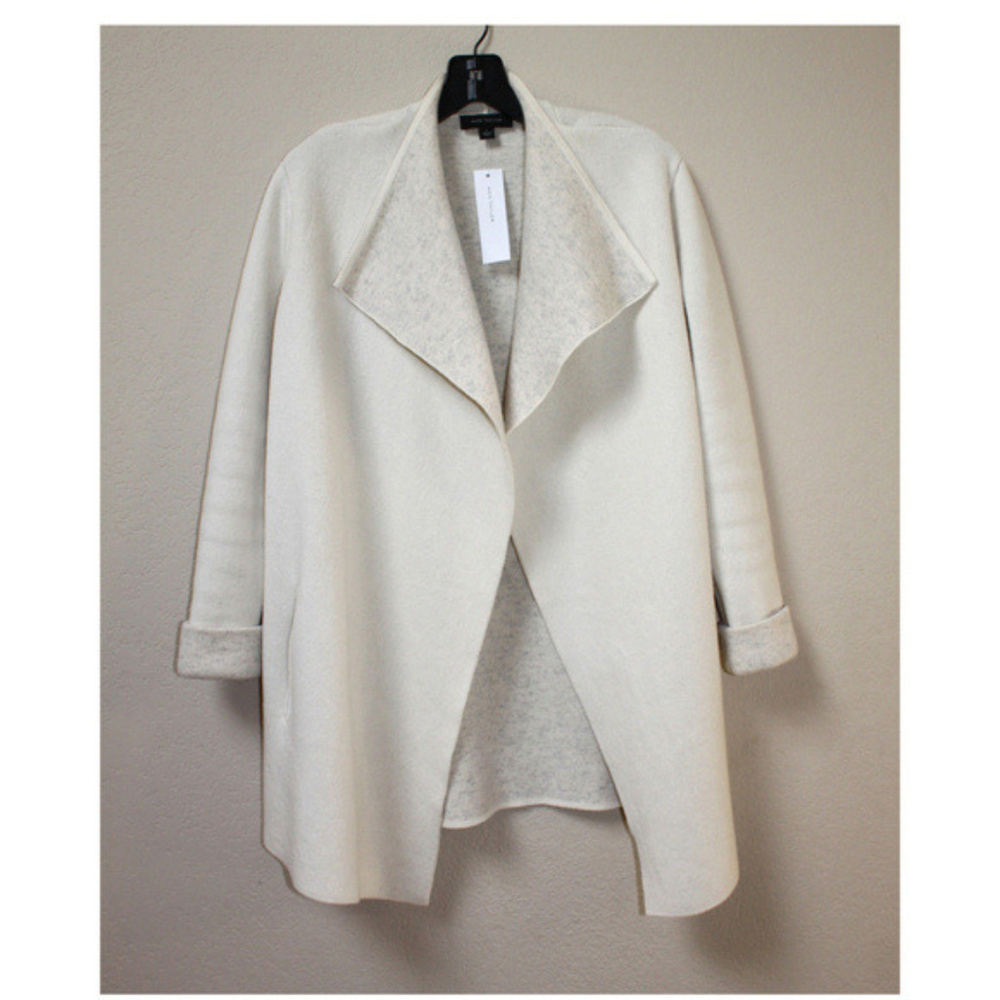 Ann Taylor Wool Cashmere Sweater Open Cardigan Off White Cream Ivory Jacket